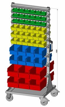 Fahrregal beidseitig inkl. 100 Sichtboxen 720x1740 mm