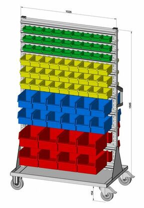 Fahrregal beidseitig inkl. 148 Sichtboxen 1030x1740 mm