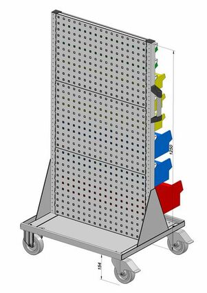 Fahrregal beidseitig inkl. 41 Sichtboxen 720x1405 mm