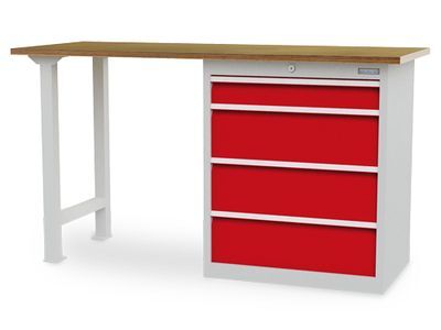 Werkbank | Reihenwerkbank 1 x Schubladenschrank, 4 Schubladen B/T/H 1500x750x859 mm