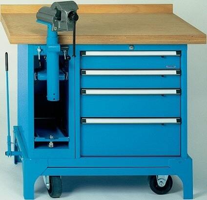 Mobile Werkbank Typ FMW 100/4, 4 Schubladen, Schraubstock, Kabelaufroller