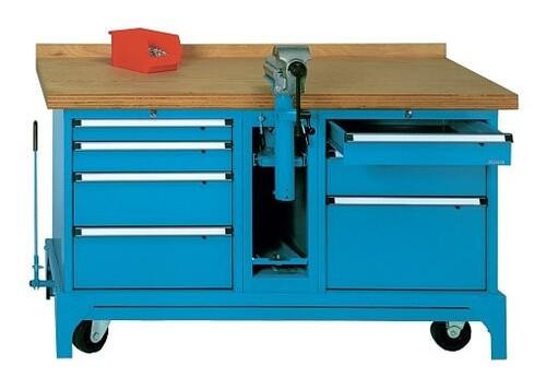Mobile Werkbank Typ FMW 150/7, 7 Schubladen, Schraubstock, Kabelaufroller