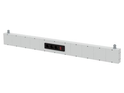 Energiekanal Breite 1375 mm, Steckdosenleiste mit 3x Schuko-Stecker und Ein-/Ausschalter