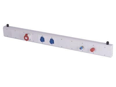 Energiekanal Breite 1875 mm, 2x Schuko-Steckdose mit Deckel, 1x Druckluftanschluss, 1x CEE-Steckdose