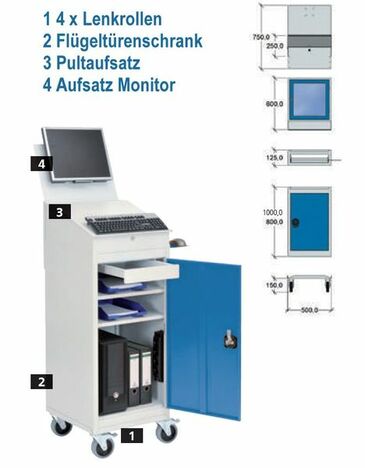 Mobiler Computerwagen 105-2 B/T/H 500x500x1725 mm