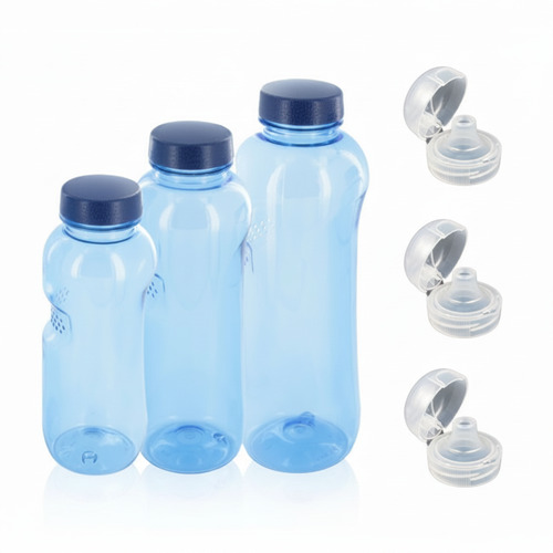 0,5 + 0,75 + 1 L Wasserflasche Tritan BPA frei + 3 x Trinkdeckel Flip Top Trinkflasche
