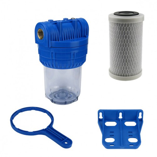 Wasser Filtergehuse 5 3-teilig 1/2 IG Messing Vorfilter Garten + Aktivkohle