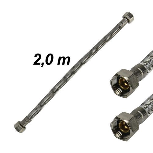 Panzerschlauch Flexschlauch Edelstahl 2,0 M 3/8 IG Lebensmittelecht DVGW zertifiziert