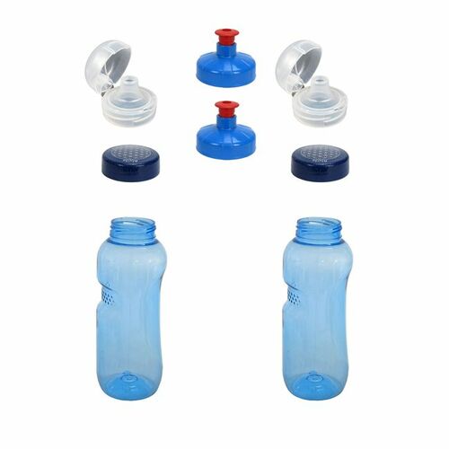 2x 0,5L Kavodrink Wasserflasche mit Lebensblume-Deckel + 2x FlipTop + 2x Push-Pull