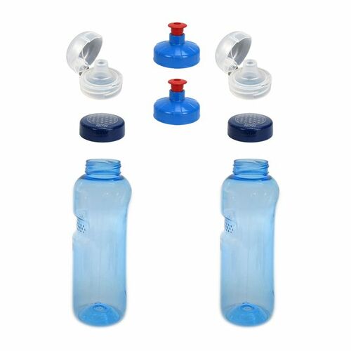 2x 0,75L Kavodrink Wasserflasche mit Lebensblume Deckel + 2x FlipTop + 2x Push-Pull