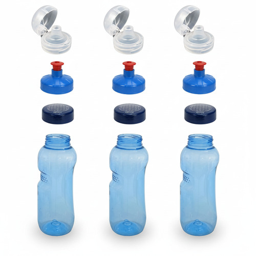 3x 0,5L Kavodrink Wasserflasche mit Lebensblume-Deckel + 3x FlipTop + 3x Push-Pull