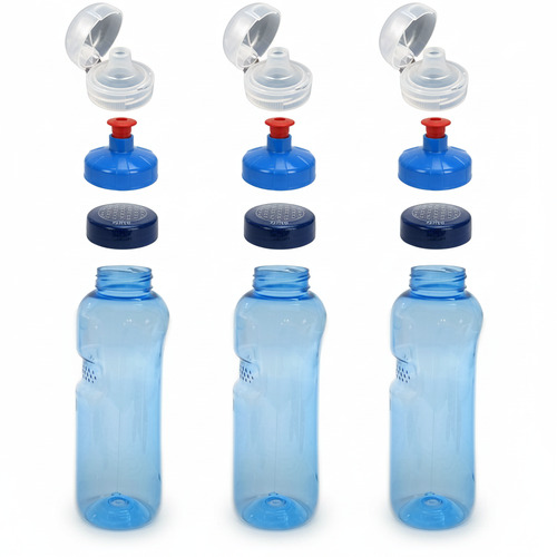 3x 0,75L Kavodrink Wasserflasche mit Lebensblume Deckel + 3x FlipTop + 3x Push-Pull