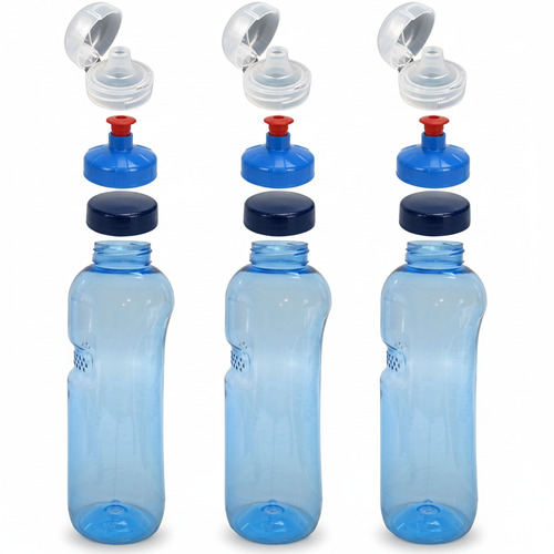 3x 1,0L Kavodrink Wasserflasche Trinkflasche + 3x FlipTop + 3x Push-Pull