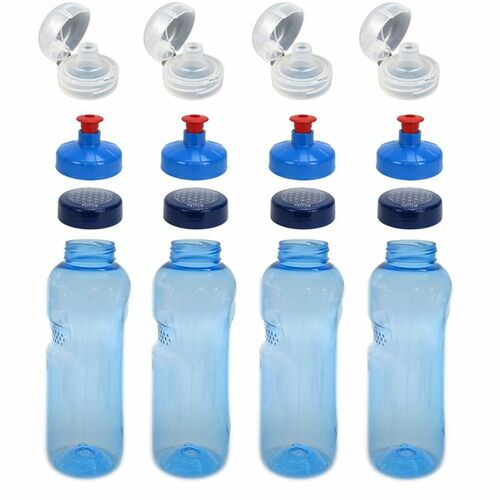 4x 0,75L Kavodrink Wasserflasche mit Lebensblume Deckel + 4x FlipTop + 4x Push-Pull