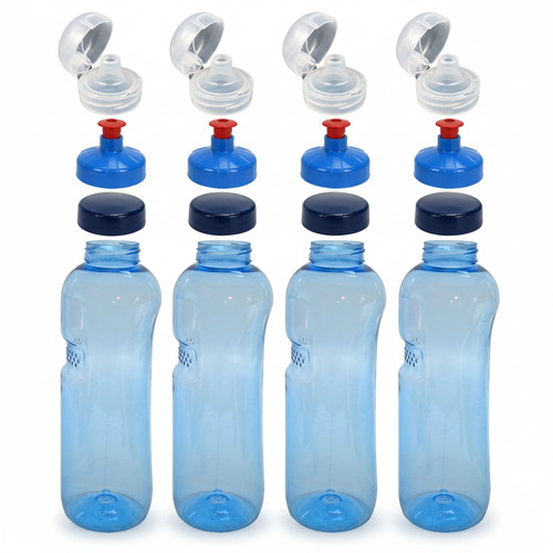4x 1,0L Kavodrink Wasserflasche Trinkflasche + 4x FlipTop + 4x Push-Pull
