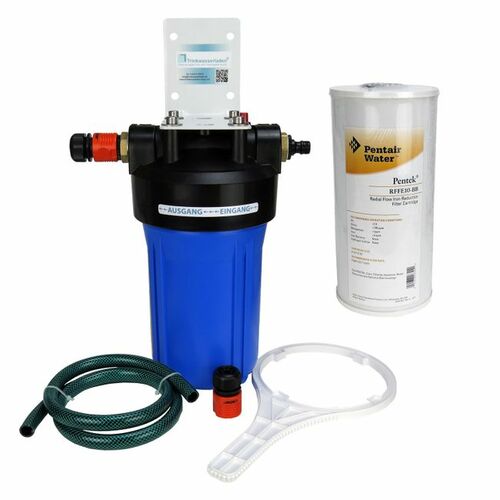 Geh�use 10 BigBlue mit Schnellkupplungen f�r Gartenschlauch Brunnenwasser + Pentair RFFE10-BB Eisenfilter