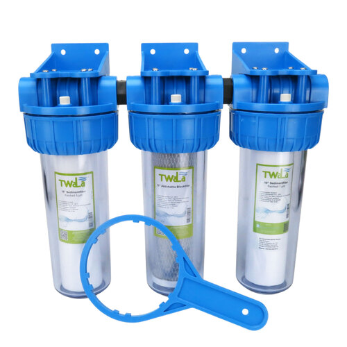 TWaLa 3-Stufen Wasserfiltergeh�use Hauswasserwerk mit Messing 3/4? Anschluss inkl. Filterpatronen