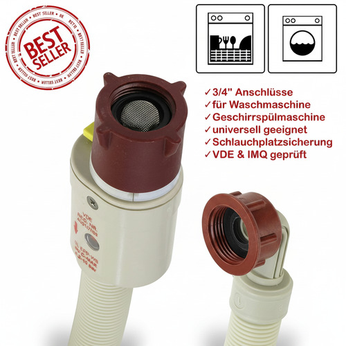 Water-Safe Anschlussschlauch f�r Waschmaschine und Geschirrsp�ler mit Aqua-Stop 3/4 Zoll Winkel/Gerade inkl. Dichtung Wasserzulaufschlauch universell verwendbar Hersteller unabh�ngig (3m lang)