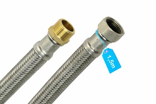Zulaufschlauch Verl�ngerung mit Edelstahlumflechtung 3/4 AG x 3/4 IG - Waschmaschinenschlauch Sp�lmaschinenschlauch Flexschlauch Panzerschlauch Schlauch (1,5m lang)