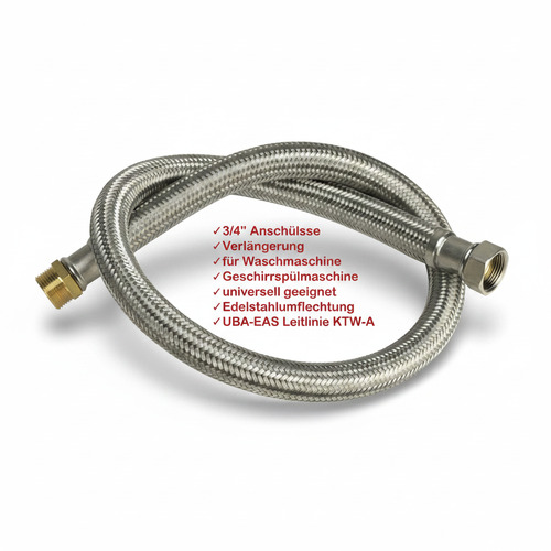 Zulaufschlauch Verl�ngerung mit Edelstahlumflechtung 3/4 AG x 3/4 IG - Waschmaschinenschlauch Sp�lmaschinenschlauch Flexschlauch Panzerschlauch Schlauch (2m lang)