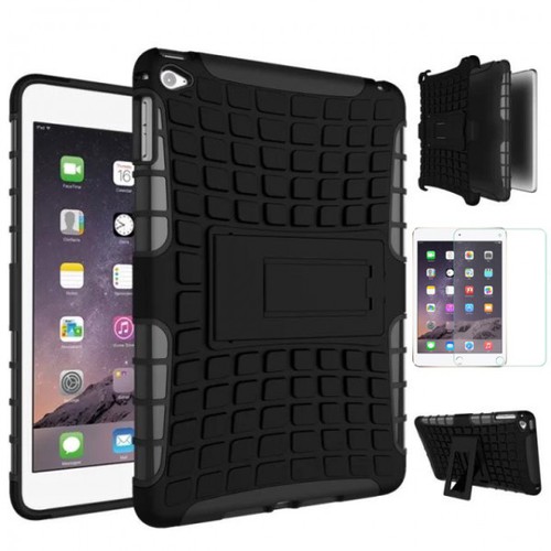 Hybrid Outdoor Schutzh�lle Schwarz f�r iPad Mini 4 Tasche + 0.3 H9 Hartglas