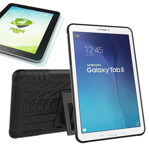 Hybrid Outdoor Tasche Schwarz f�r Samsung Galaxy Tab E 9.6 SM T560 + 0.4 Hartglas