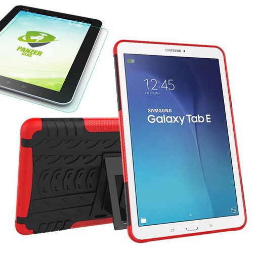 Hybrid Outdoor Tasche Rot fr Samsung Galaxy Tab E 9.6 SM T560 + 0.4 Hartglas