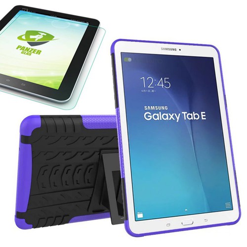 Hybrid Outdoor Tasche Lila f�r Samsung Galaxy Tab E 9.6 SM T560 + 0.4 Hartglas