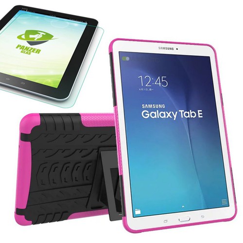 Hybrid Outdoor Tasche Pink f�r Samsung Galaxy Tab E 9.6 SM T560 + 0.4 Hartglas