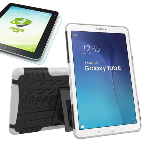 Hybrid Outdoor Tasche Wei� f�r Samsung Galaxy Tab E 9.6 SM T560 + 0.4 Hartglas