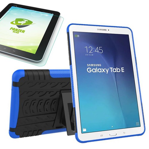Hybrid Outdoor Tasche Blau f�r Samsung Galaxy Tab E 9.6 SM T560 + 0.4 Hartglas