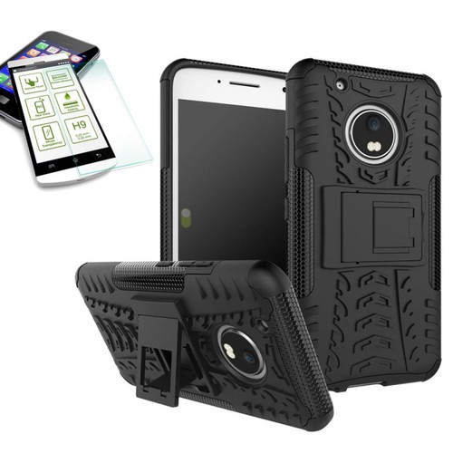 Hybrid Case 2teilig Schwarz f�r Lenovo Moto G5 Plus + Hartglas Tasche H�lle Cover 