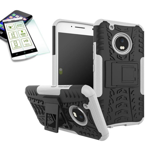 Hybrid Case 2teilig Wei� f�r Lenovo Moto G5 Plus + Hartglas Tasche H�lle Cover 