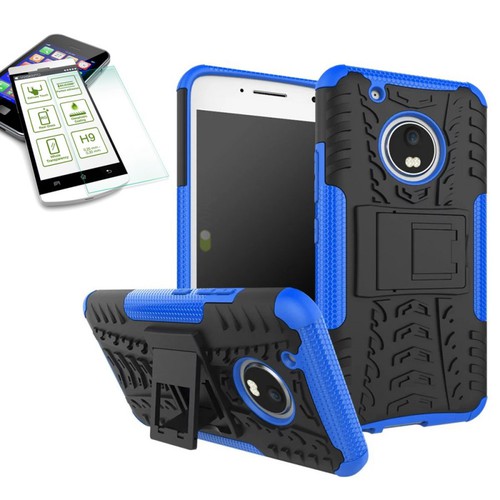 Hybrid Case 2teilig Blau f�r Lenovo Moto G5 Plus + Hartglas Tasche H�lle Cover 