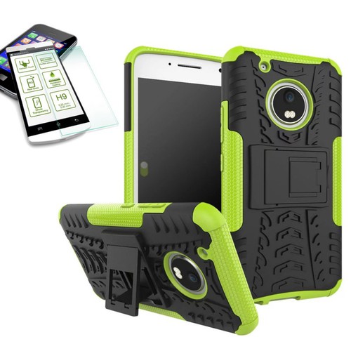 Hybrid Case 2teilig Gr�n f�r Lenovo Moto G5 Plus + Hartglas Tasche H�lle Cover 