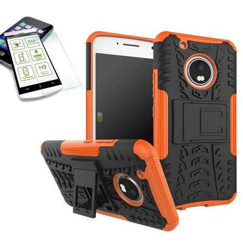 Hybrid Case 2teilig Orange f�r Lenovo Moto G5 Plus + Hartglas Tasche H�lle Cover 