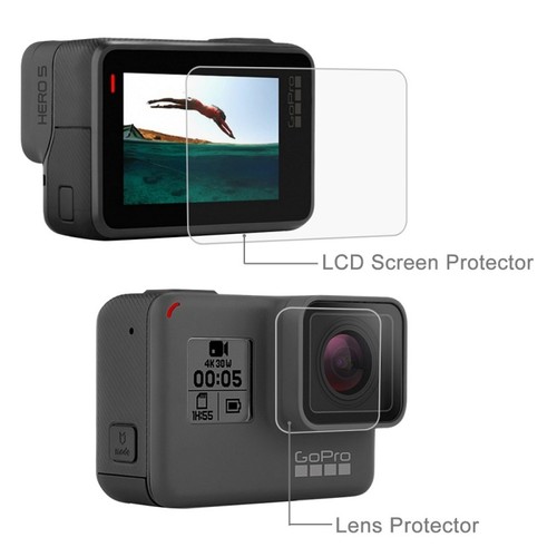 1x HD Hartglas SET GoPro Hero 6 / 5 Schutz Folie Zubeh�r LCD und Linse H�lle