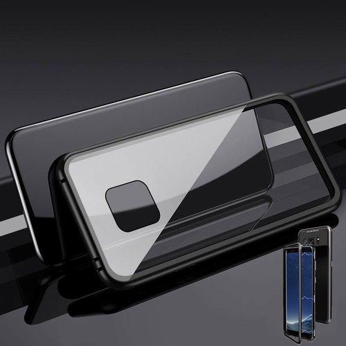 F�r Huawei Mate 20 Pro Magnet / Metall / Glas Case Bumper Schwarz / Transparent Tasche H�lle Neu