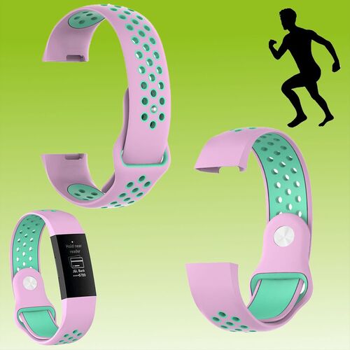 F�r Fitbit Charge 3 / 4 Kunststoff / Silikon Armband f�r M�nner / Gr��e L Pink-T�rkis Uhr