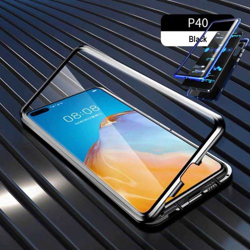 Beidseitiger 360 Grad Magnet / Glas Case H�lle Handy Tasche Bumper Schwarz f�r Huawei P40