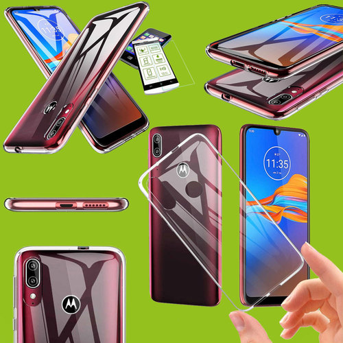 F�r Motorola Moto E6 Plus Silikoncase TPU Transparent + 0,26 H9 Glas Tasche H�lle Schutz Cover
