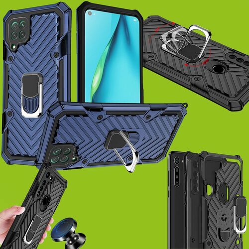 F�r Huawei P40 Lite Hybrid Case Metall Armor Dunkelblau Handy Tasche H�lle Cover Schutz