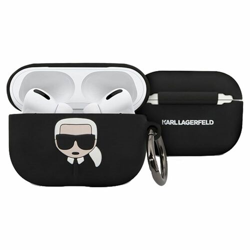 Karl Lagerfeld Silikon Cover f�r Apple AirPods Pro Schwarz Schutzh�lle Tasche Case Etui Zubeh�r