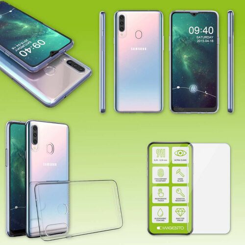 F�r Samsung Galaxy A20S A207F Silikoncase TPU Transparent + 0,26 H9 Glas Handy Tasche H�lle Schutz Cover