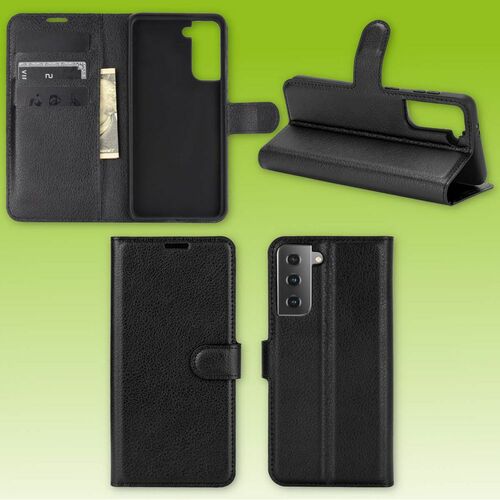 F�r Samsung Galaxy S21 G991B Handy Tasche Wallet Premium Schwarz Schutz H�lle Case Cover Etuis Neu Zubeh�r