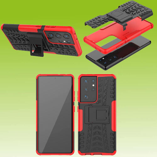 F�r Samsung Galaxy S21 Ultra G998B Hybrid Case 2teilig Outdoor Rot Handy Tasche H�lle Cover Schutz