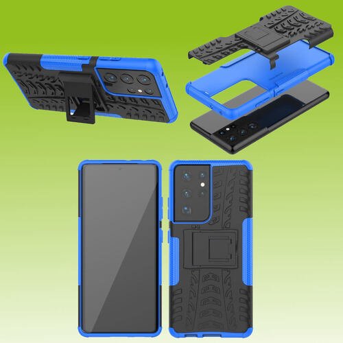 F�r Samsung Galaxy S21 Ultra G998B Hybrid Case 2teilig Outdoor Blau Handy Tasche H�lle Cover Schutz