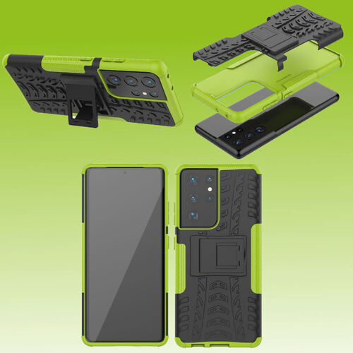F�r Samsung Galaxy S21 Ultra G998B Hybrid Case 2teilig Outdoor Gr�n Handy Tasche H�lle Cover Schutz