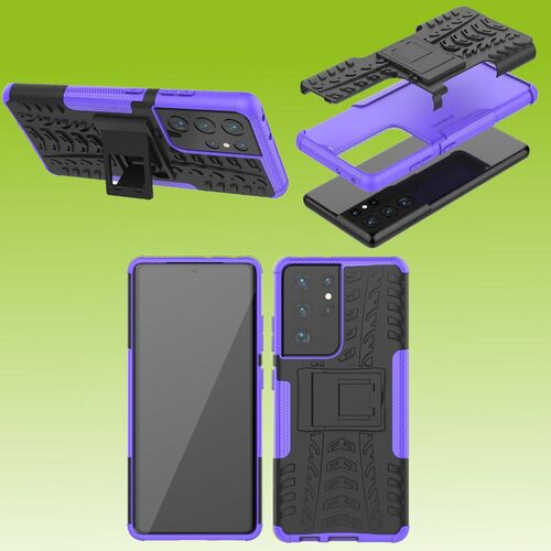 F�r Samsung Galaxy S21 Ultra G998B Hybrid Case 2teilig Outdoor Lila Handy Tasche H�lle Cover Schutz