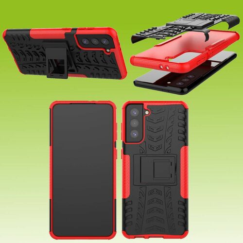 F�r Samsung Galaxy S21 G991B Hybrid Case 2teilig Outdoor Rot Handy Tasche H�lle Cover Schutz